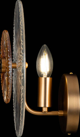 Applique-Contemporanea-Aster-1-Luce-Con-Diffusore-Vetro-E-Rosone-Oro-In-Metallo