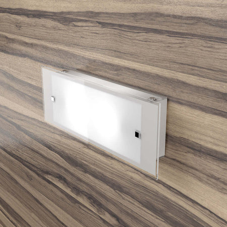 Applique-Contemporanea-Brick-Metallo-Bianco-Vetro-Satinato-2-Luci-E27-42Cm