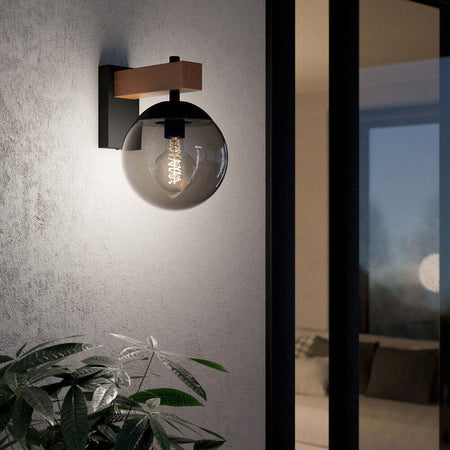 Applique-Contemporanea-Da-Esterno-Bufalata-1-Luce-Acciaio-Nero-E-Marrone