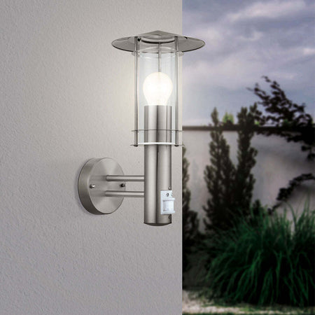 Applique-Contemporanea-Da-Esterno-Lisio-1-Luce-Acciaio-Inox-Grigio-Sensore