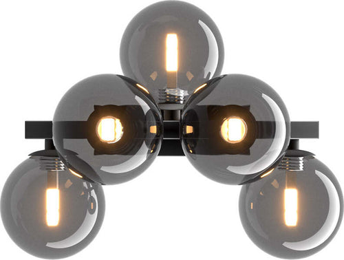 Applique-Contemporanea-Dallas-Metallo-Nero-5-Luci-Diffusore-Vetro-Specchiato