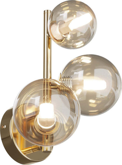 Applique-Contemporanea-Dallas-Metallo-Oro-3-Luci-Diffusori-Cognac