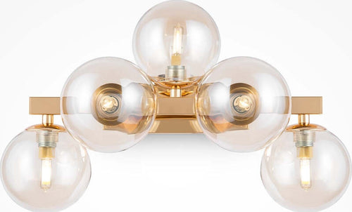 Applique-Contemporanea-Dallas-Metallo-Oro-5-Luci-Diffusori-Ambra