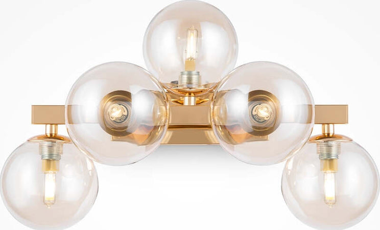 Applique-Contemporanea-Dallas-Metallo-Oro-5-Luci-Diffusori-Ambra