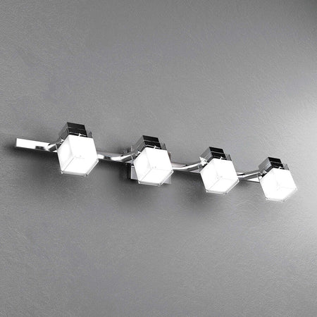 Applique-Contemporanea-Dice-Metallo-Cromo-Vetro-Trasparente-Satinato-4-Luci-G9