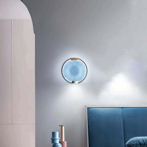 Applique-Contemporanea-Horo-Metallo-Ottone-Vetro-Azzurro-Led-14,4W