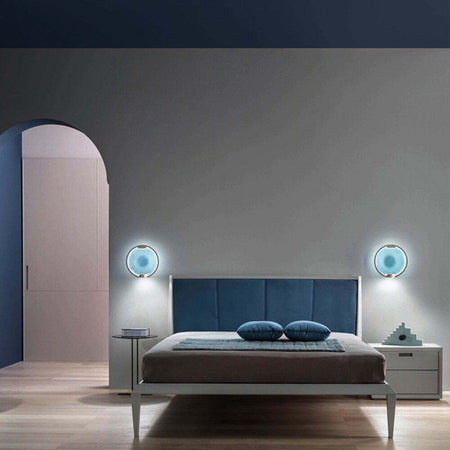 Applique-Contemporanea-Horo-Metallo-Ottone-Vetro-Azzurro-Led-14,4W