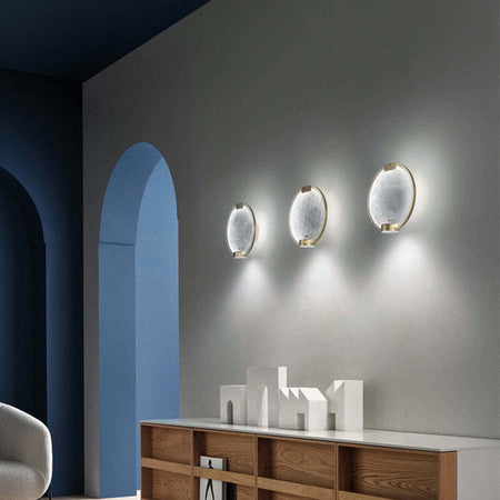 Applique-Contemporanea-Horo-Metallo-Ottone-Vetro-Trasparente-Led-14,4W