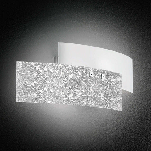 Applique-Contemporanea-Lara-Metallo-Cromo-E-Vetro-Foglia-Argento-2-Luci-E14