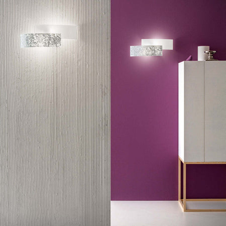 Applique-Contemporanea-Lara-Metallo-Cromo-E-Vetro-Foglia-Argento-2-Luci-E14