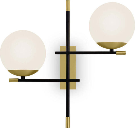 Applique-Contemporanea-Nostalgia-Metallo-Oro-2-Luci-Diffusori-Bianchi