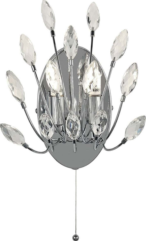 Applique-Contemporanea-Pavone-Acciaio-Cromo-Vetro-Trasparente-2-Luci-G9