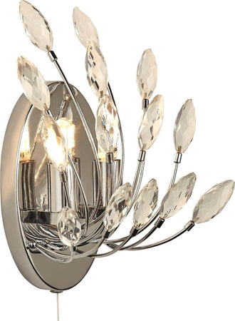Applique-Contemporanea-Pavone-Acciaio-Cromo-Vetro-Trasparente-2-Luci-G9