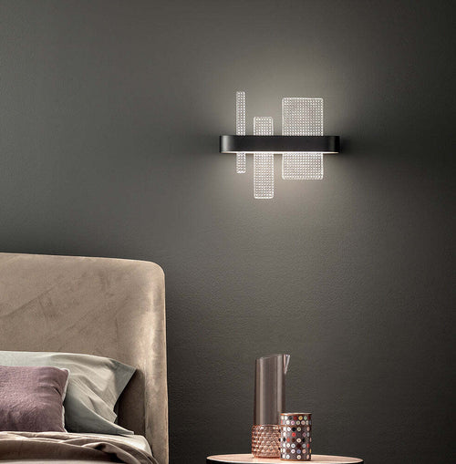 Applique-Contemporanea-Ribbon-Metallo-Nero-E-Vetro-In-Piastra-Led-5,8+5,8W
