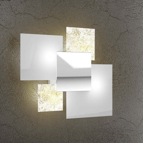 Applique-Contemporanea-Shadow-Metallo-Bianco-Vetro-Foglia-Oro-4-Luci-E27-46Cm