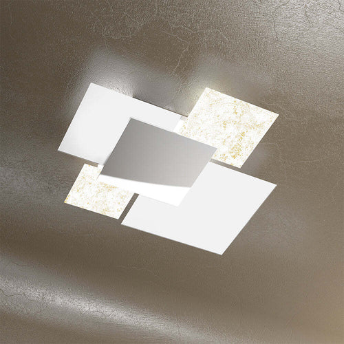 Applique-Contemporanea-Shadow-Metallo-Bianco-Vetro-Foglia-Oro-4-Luci-E27-71Cm