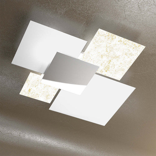 Applique-Contemporanea-Shadow-Metallo-Bianco-Vetro-Foglia-Oro-4-Luci-E27-91Cm
