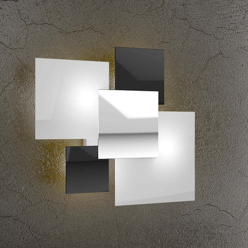 Applique-Contemporanea-Shadow-Metallo-Bianco-Vetro-Nero-4-Luci-E27-46Cm