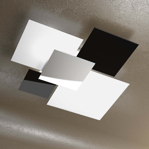 Applique-Contemporanea-Shadow-Metallo-Bianco-Vetro-Nero-4-Luci-E27-91Cm