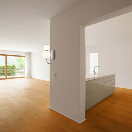 Applique-Contemporanea-Snow-Ball-Acciaio-Cromo-Vetro-Bianco-Led-12W-3000K