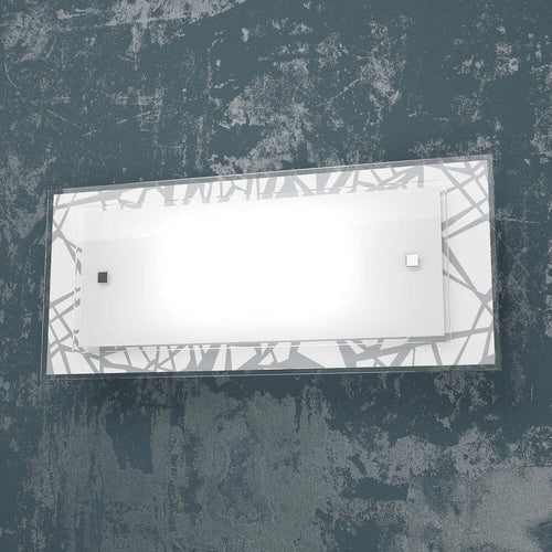 Applique-Contemporanea-Stripes-Metallo-Bianco-Vetro-Serigrafato-2-Luci-E27-46Cm