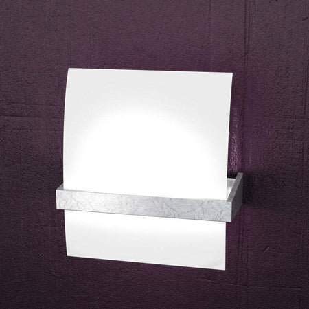 Applique-Contemporanea-Wood-Metallo-Foglia-Argento-Vetro-Bianco-1-Luce-E27