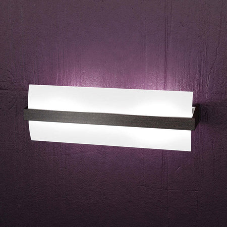 Applique-Contemporanea-Wood-Metallo-Nero-Wengè-Vetro-Bianco-2-Luci-E27-L40Cm