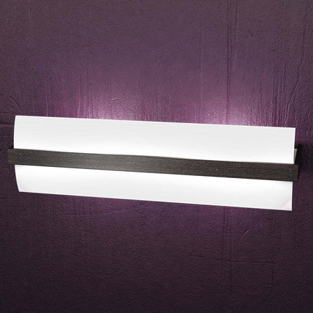 Applique-Contemporanea-Wood-Metallo-Nero-Wengè-Vetro-Bianco-2-Luci-E27-L50Cm