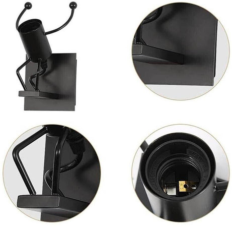 Applique Da Parete A Forma Di Omino Lampada Decorativa In Metallo Nero E27 Universo
