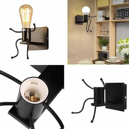 Applique Da Parete A Forma Di Omino Lampada In Metallo Nero E27 Universo