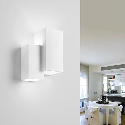 Applique Da Parete Cubo In Gesso Verniciabile Lampada Doppia Luce G9 Universo