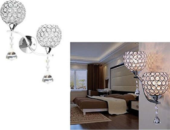 Applique-Da-Parete-Doppia-Lampada-Tondo-Aperto-Cristalli-Luce-Led-Lampadario-Design