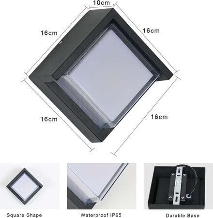 Applique-da-Parete-LED-12W-Lampada-220V-Quadrata-NERA-LUCE-Naturale-4000K-IP65