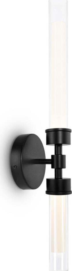 Applique-Da-Parete-Moderno-Stelo-Metallo-Nero-Vetro-2-Luci-Led-7W