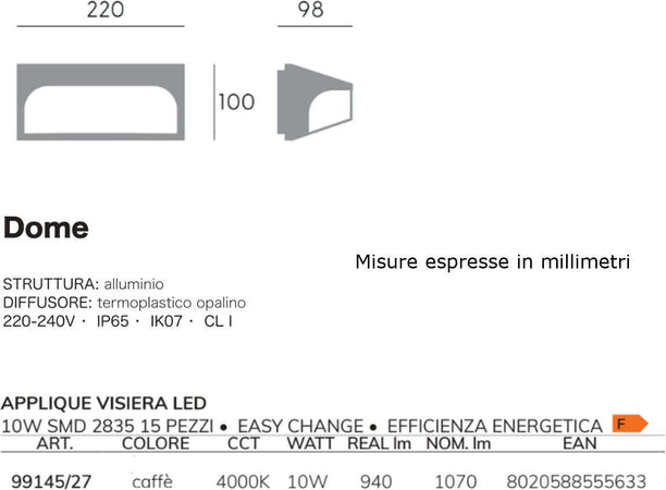 Applique-esterno-classico-Sovil-DOME-99145-27-LED-alluminio-lampada-parete