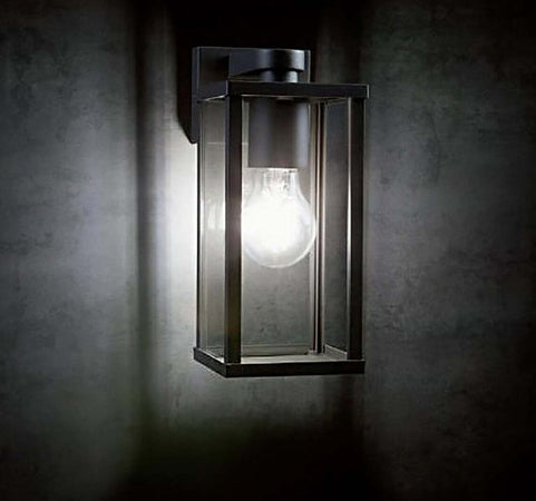 Applique-esterno-moderna-Sovil-AUREA-177-06-NERO-E27-LED-alluminio-vetro-lampada-parete