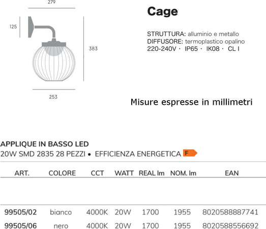 Applique-esterno-moderno-Sovil-CAGE-99505-LED-alluminio-lampada-parete