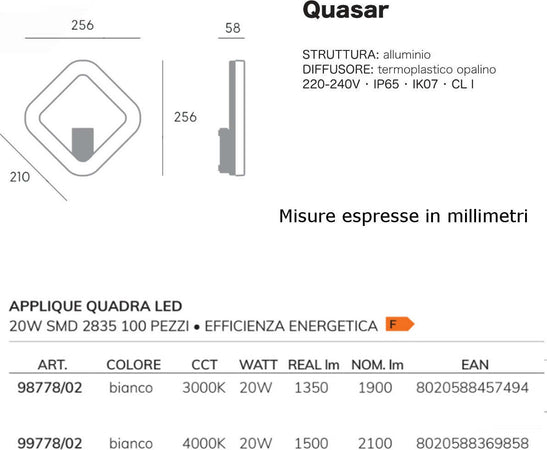 Applique-esterno-moderno-Sovil-QUASAR-98778-99778-LED-IP65-BIANCO-alluminio-lampada-parete