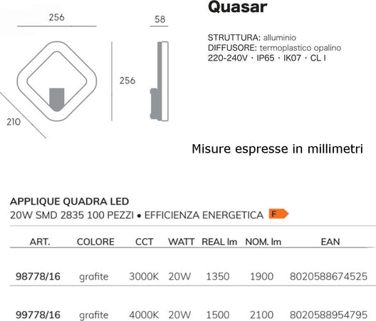 Applique-esterno-moderno-Sovil-QUASAR-98778-99778-LED-IP65-GRIGIO-alluminio-lampada-parete
