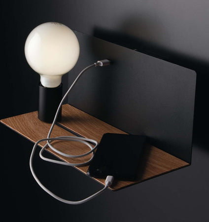 Applique Flash Nero Usb 1Xe27 33X15X18Cm Illuminazione/Illuminazione per interni/Illuminazioni per pareti/Applique Led Mall Home - Napoli, Commerciovirtuoso.it