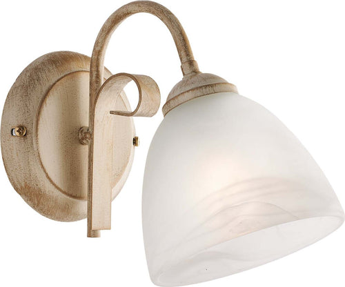 Applique-Forgiato-1-Luce-Ferro-Avorio-E-Oro-Vetro-Bianco