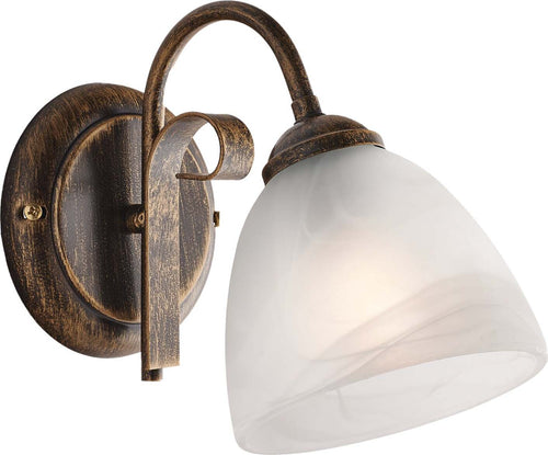 Applique-Forgiato-1-Luce-Ferro-Marrone-E-Oro-Vetro-Bianco