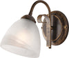 Applique-Forgiato-1-Luce-Ferro-Marrone-E-Oro-Vetro-Bianco