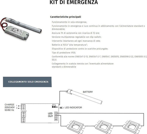 Applique-gesso-kit-emergenza-Belfiore-9010-2421B+099.142-LED-50CM-lampada-parete-verniciabile-biemissione