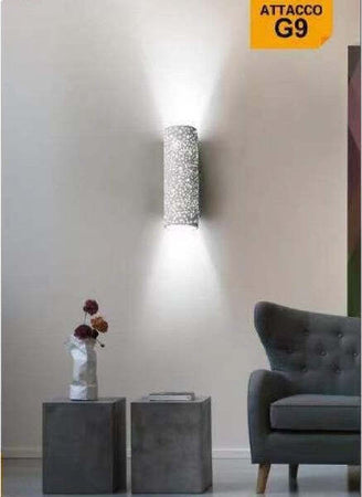 Applique-In-Gesso-A-Parete-Doppia-Emissione-Luce-2xg9-Cilindro-Traforato-Gs-e38