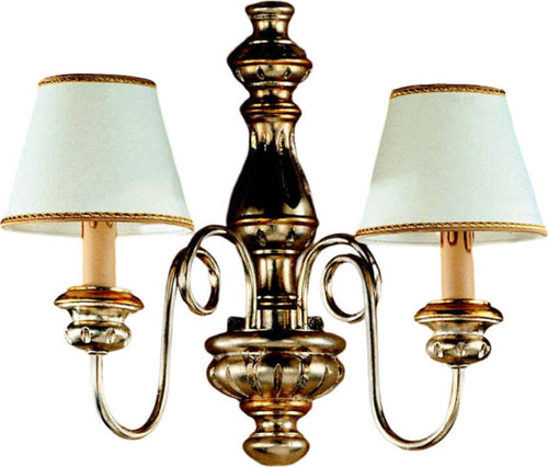 Applique-In-Legno-Classico-Argento-Mecca-Con-Paralume-2-Luci-Cicogna
