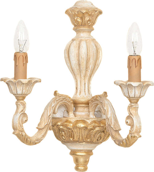 Applique-In-Legno-Classico-Crema-Decapè-Oro-2-Luci-Avocetta