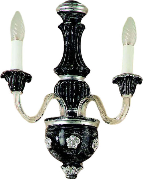 Applique-In-Legno-Classico-Nero-Graffiato-Argento-2-Luci-Airone