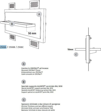 Applique-incasso-Belfiore-9010-ATIK-2508B-30135-LED-WIRELESS-cristaly-verniciabile-lampada-parete