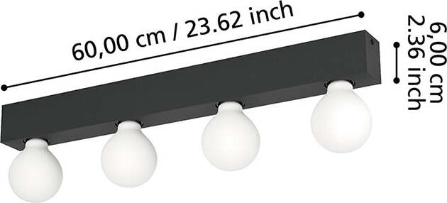 Applique-Industrial-Guanal-4-Luci-Alluminio-Nero